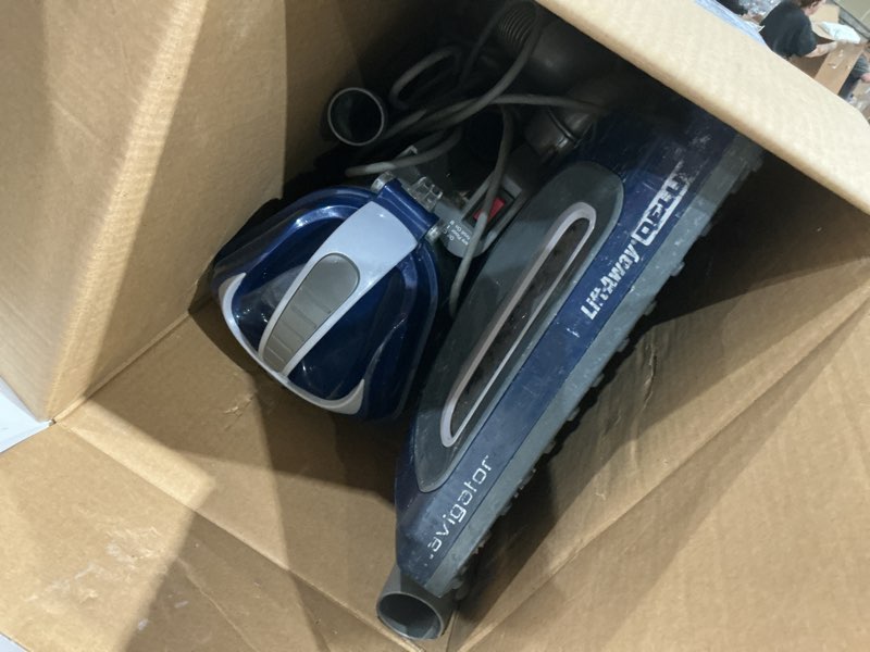 Condition photo showing As Is for shark upright vacuum, navigator lift-away deluxe with large dust cup capacity, hepa filter, swivel steering, upholstery tool & crevice tool, blue, nv360