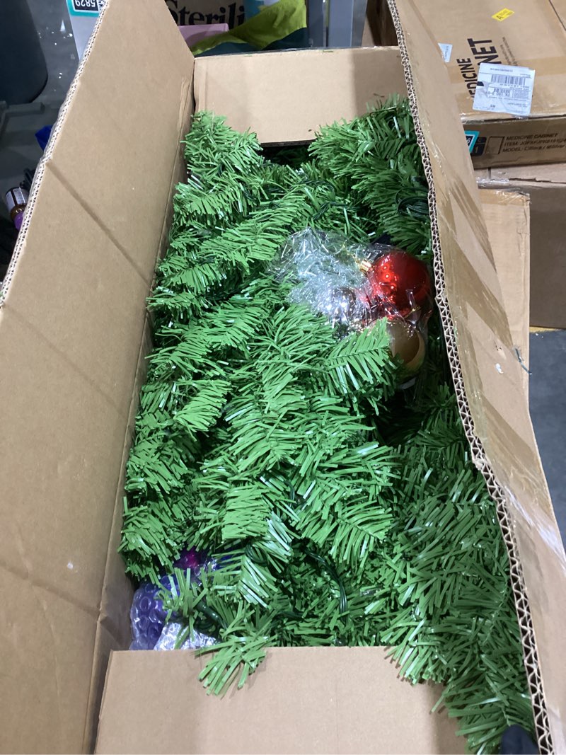 Condition photo showing Good Condition for Juegoal 5 FT Artificial Christmas Tree, Pre-Lit Curved Shape Artificial Whimsical Xmas Tree with 150 LED Warm White Lights & Colorful Balls, 8 Lighting Modes Bendable Fake Pine Tree with Metal Base