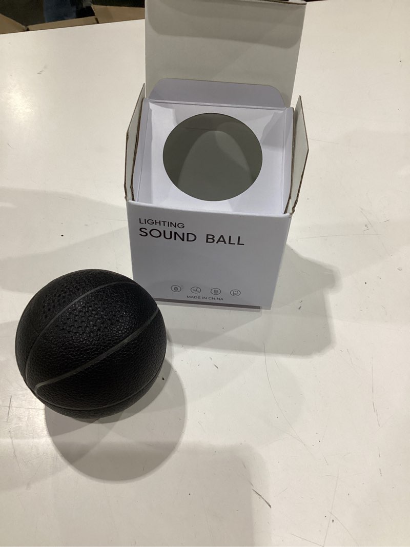 Condition photo showing New/Like New for mini leather basketball bluetooth speaker | light up glowing, led luminous, wireless portable audio, birthday christmas gift for teen basketball fans black