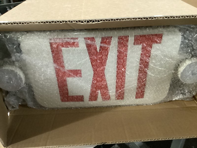 Condition photo showing New/Like New for Gruenlich LED Exit Sign Combo with Emergency Lights, Adjustable Heads, Battery Backup, UL 924 Qualified, AC 120-277V, Commercial Emergency Exit Light for Business- 12 Pack 12-Pack