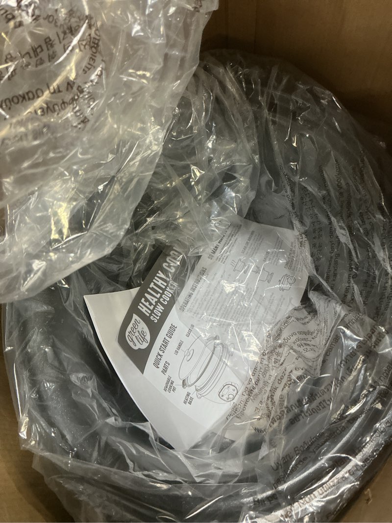 Condition photo showing Good Condition for GreenLife 6QT Slow Cooker, Non-Toxic PFAS-Free Ceramic Nonstick Removable Interior Bowl, Programmable, Family Friendly, Keep Warm, Stovetop & Oven Safe, Dishwasher Safe Crock, Timer, Glass Lid, Blue 6 Quarts Blue