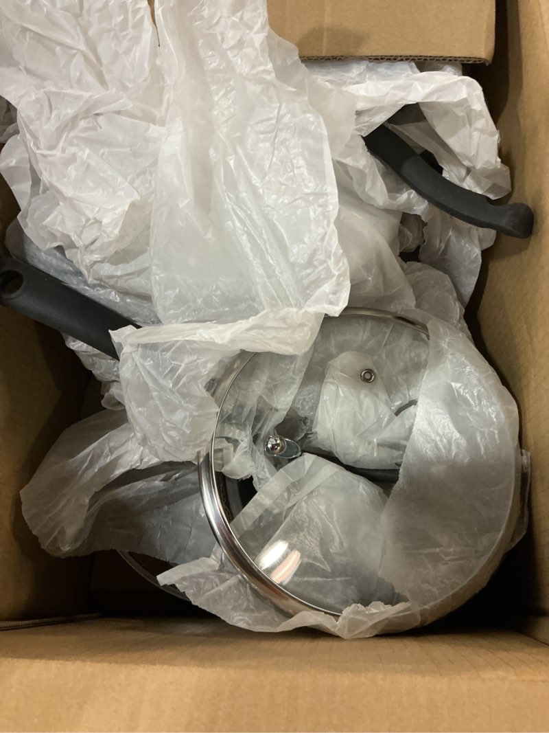 Condition photo showing As Is for t-fal ultimate hard anodized nonstick 13 piece cookware set, oven safe up to 400°f, pots and pans set, includes frying pans, saucepan, stockpot, cooking utensils, stone stone 13 piece
