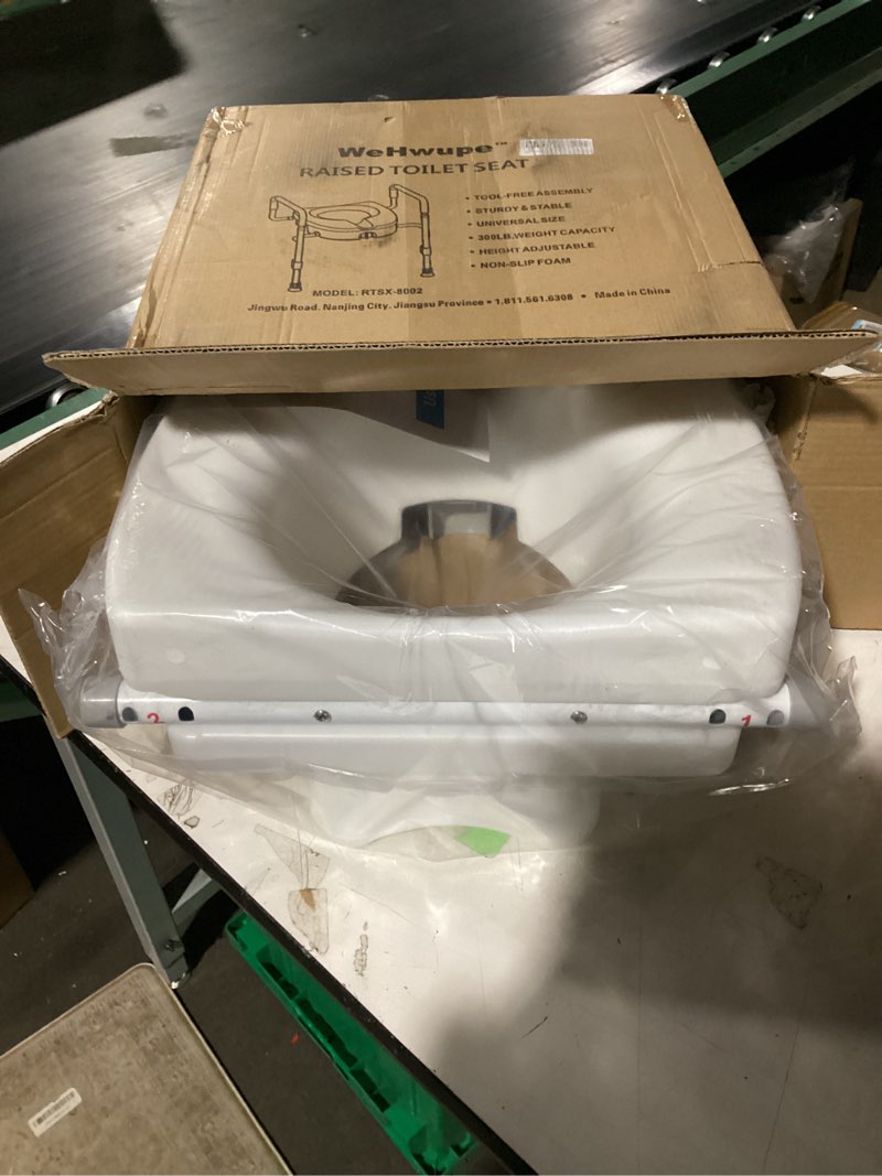Condition photo showing New/Like New for raised toilet seat with handles for elderly - toilet seat risers for seniors with adjustable padded arms - elevated toilet safety seat for standard or elongated commode