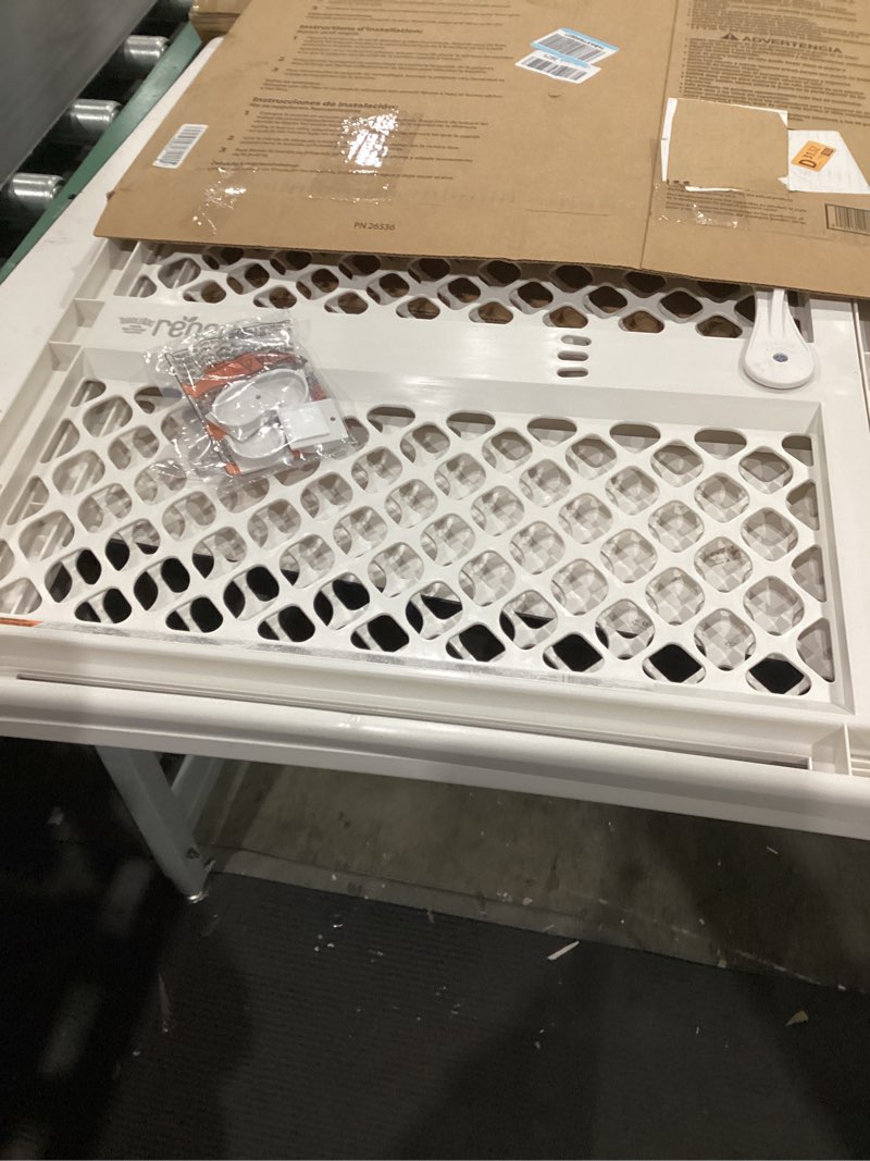 Condition photo showing Good Condition for toddleroo by north states - renew 100% recycled plastic baby gate for doorway; sturdy for indoor & outdoor use: pressure mounted, no drill gate; made in usa; 26" to 42" wide, 26" tall; pure white