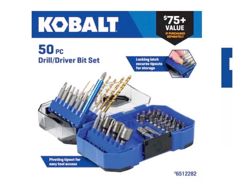 kobalt 50 -piece assorted titanium coated hss jobber length twist drill bit set