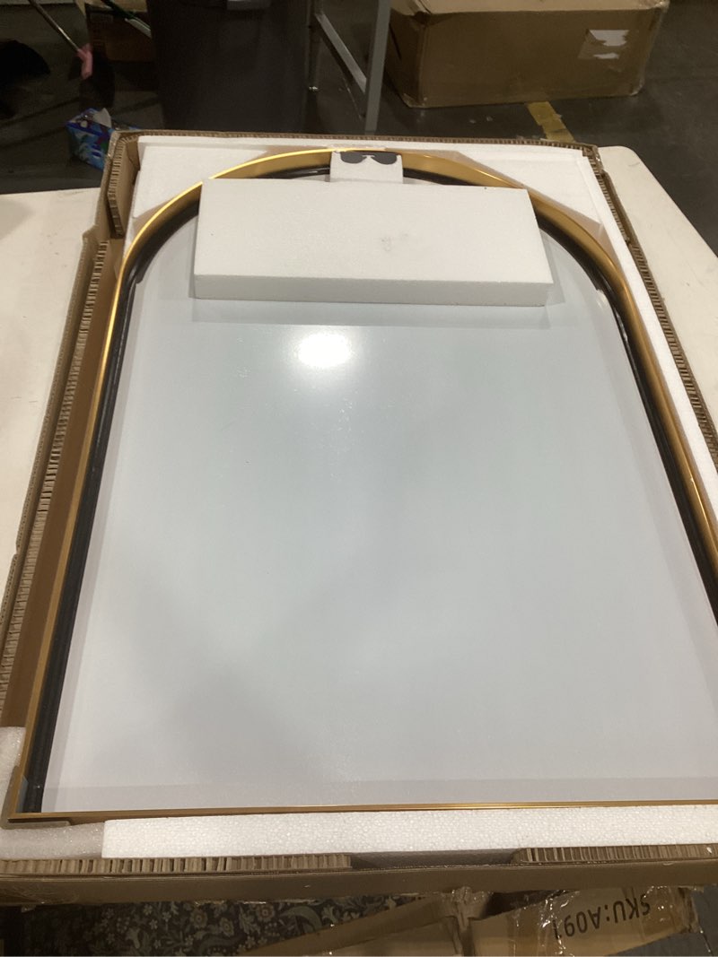 Condition photo showing Good Condition for pexfix arched wall mirror 36"x24" large bedroom mirror with aluminum alloy thin frame for bedroom and bathroom?gold