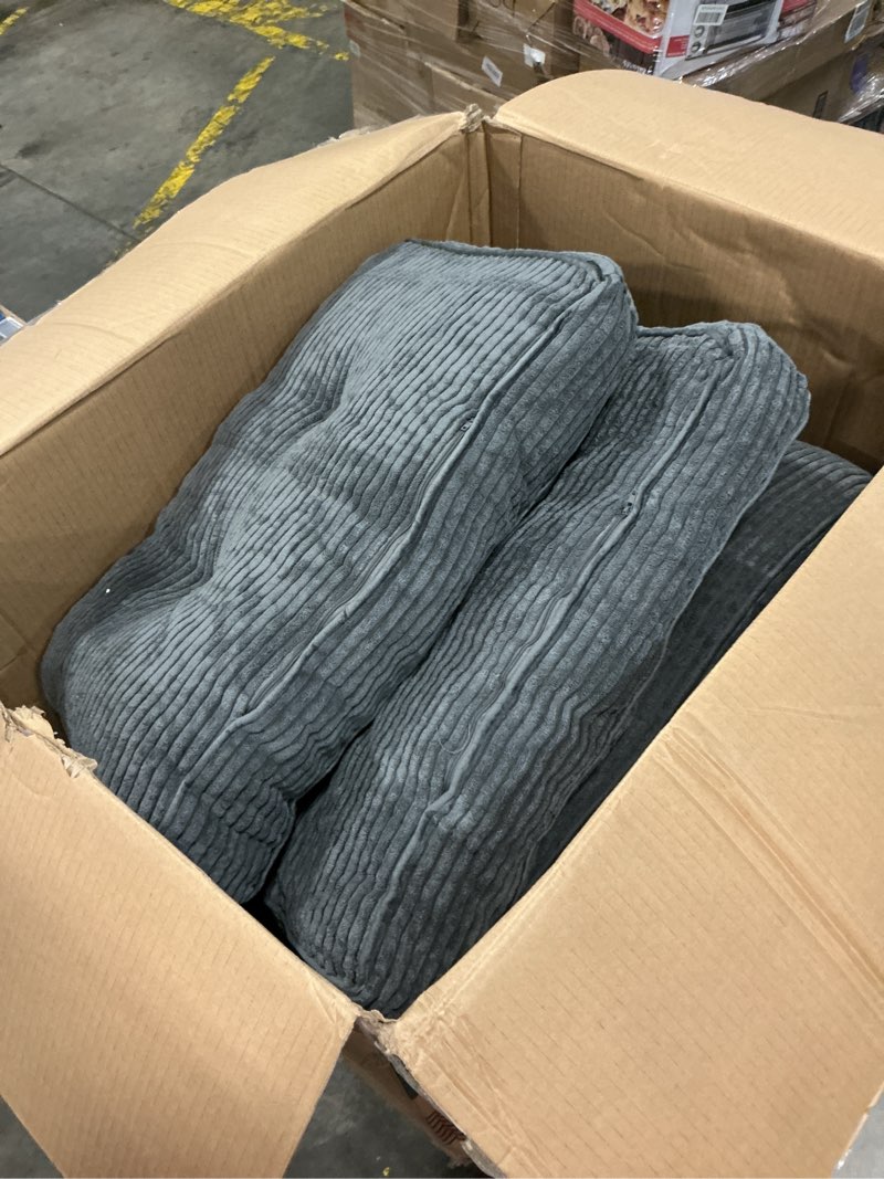 Condition photo showing As Is for (  cushions only) maxyoyo bean bag chair for adults, upholstered floor sofa loveseat boneless couch with tufted cushion, sofa in a box, large bean bag couch for bedroom living room, dark gray