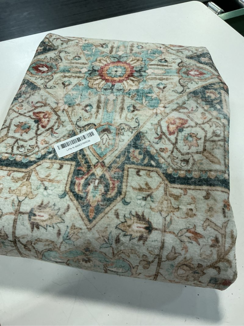 Condition photo showing Good Condition for tortania area rug 3x8 runner rugs - washable vintage oriental farmhouse thin indoor carpet for living room bedroom hallway entryway kitchen under dining table home office - aqua multi 3' x 8' (runner) aqua multi