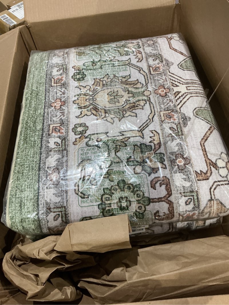 Condition photo showing Good Condition for ruugme living room 8x10 area rug - soft washable area rugs stain resistant carpet vintage lightweight rugs for bedroom with non slip backing indoor ultra-thin rugs home decor 8x10 sage 8' x 10' (rectangular) sage