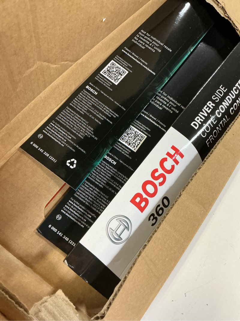 Condition photo showing As Is for bosch b36003 360 complete vehicle wiper blade replacement - includes front beam blades (pair) + rear wiper blade (1) - 26"/17"/12" front (26" & 17") + rear (12") 360 combo pack (front + rear)