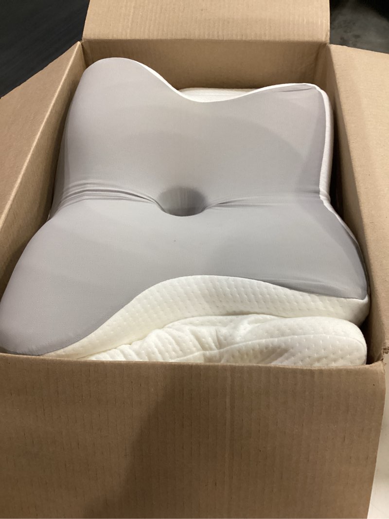 Condition photo showing As Is for ultra pain relief cooling pillow for neck support, adjustable cervical pillow cozy sleeping, odorless ergonomic contour memory foam pillows, orthopedic bed pillow for side back stomach sleeper dark grey queen
