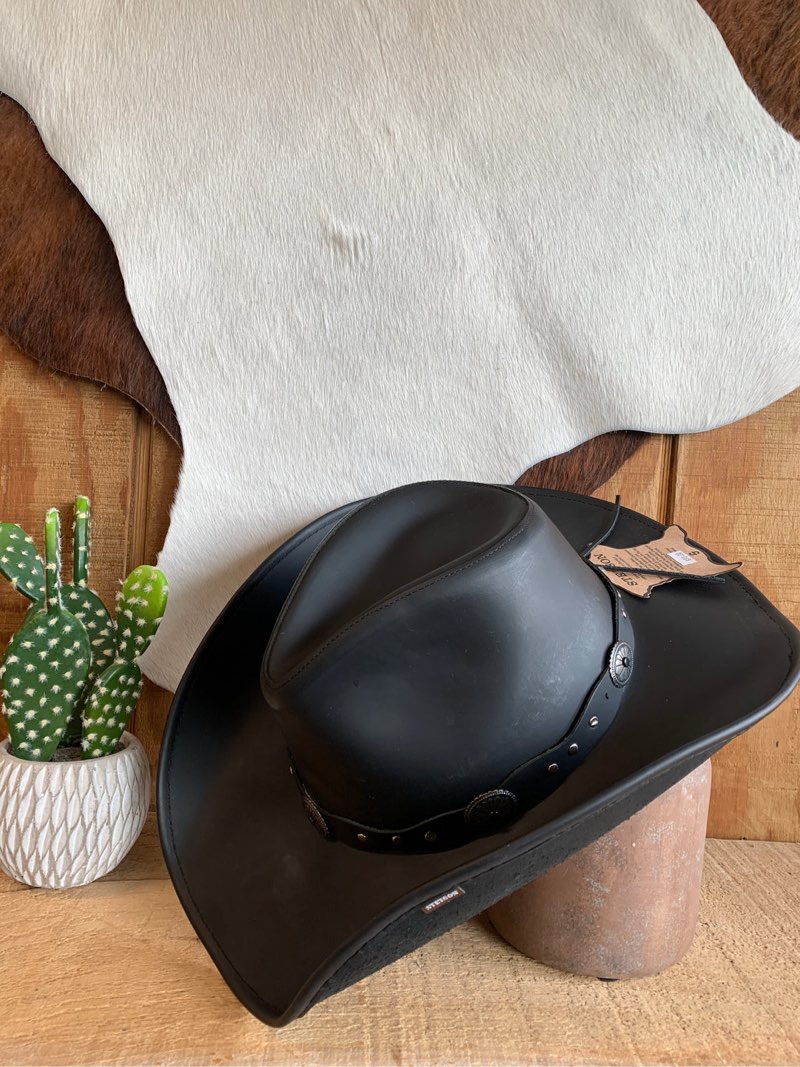 Stetson Roxbury Shapeable Leather Cowboy Western Hat Black Medium