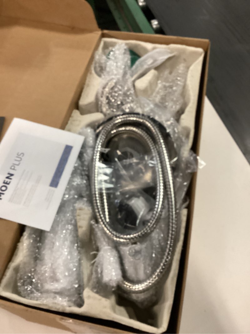 Condition photo showing As Is for Moen Engage Multi-Function Handshower and Rainfall Shower Head Trim Combo with Handle, Tub Spout, Metal Hose and Valve, Brushed Nickel, 82304SRN