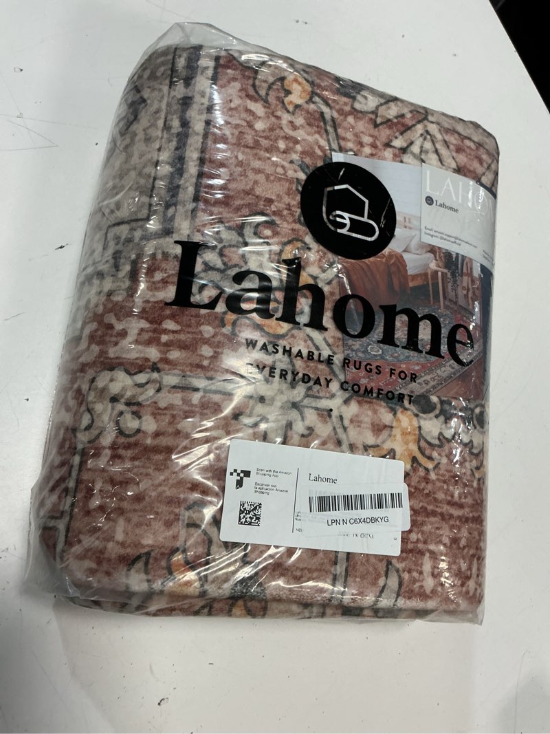 Condition photo showing New/Like New for lahome oriental washable round area rug, non-slip round rugs 6ft ultra-thin, soft large throw circle carpet for living room bedroom kitchen nursery, peach/orange terracotta 6' (round)
