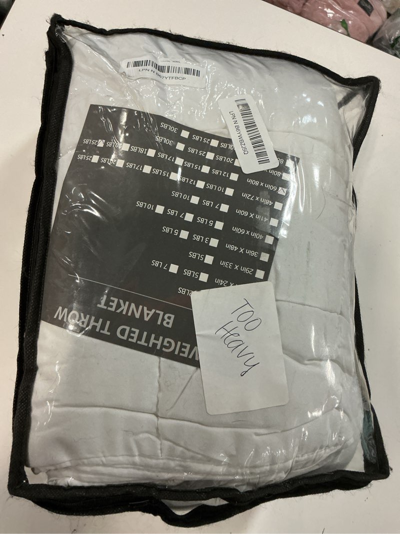 Condition photo showing As Is for yescool weighted blanket for adults (25 lbs, 60" x 80", white) cooling heavy blanket for sleeping perfect for 240-260 lbs, queen size breathable blanket with premium glass bead, machine washable white 60x80-25 lbs
