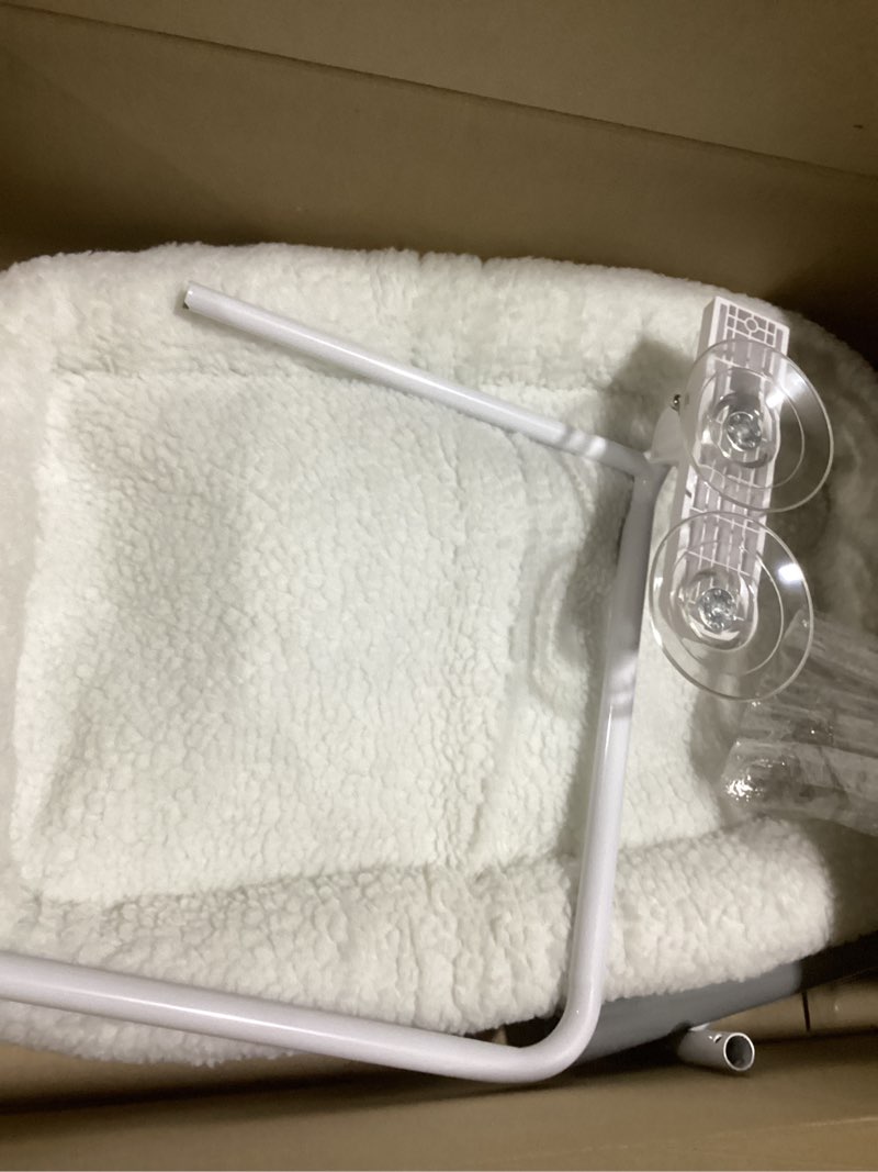 Condition photo showing New/Like New for (similar to) amosijoy cordless cat window perch, window hammock for cats with 4 strong suction cups, solid metal frame and soft cover, indoor cat bed white cushion bed cover largei