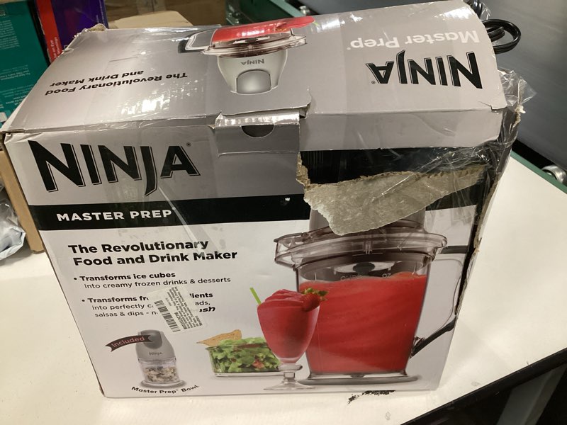 Condition photo showing As Is for Ninja QB900B Master Prep Food Processor Blender with 48 oz Pitcher & 16 oz Chopping Bowl, Perfect for Frozen Blending & Chopping, 400 Watts, Dishwasher Safe, Countertop, Grey Gray 48 ounces