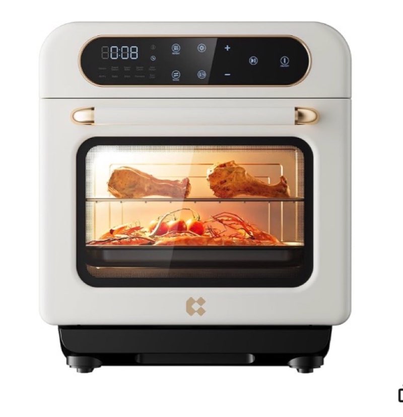 ciarra 8-in-1 air fryer steam oven countertop, 13qt mini toaster oven with steam, rapid steam, air fry, vapor bake, steam clean, bake, dried, ferment, white