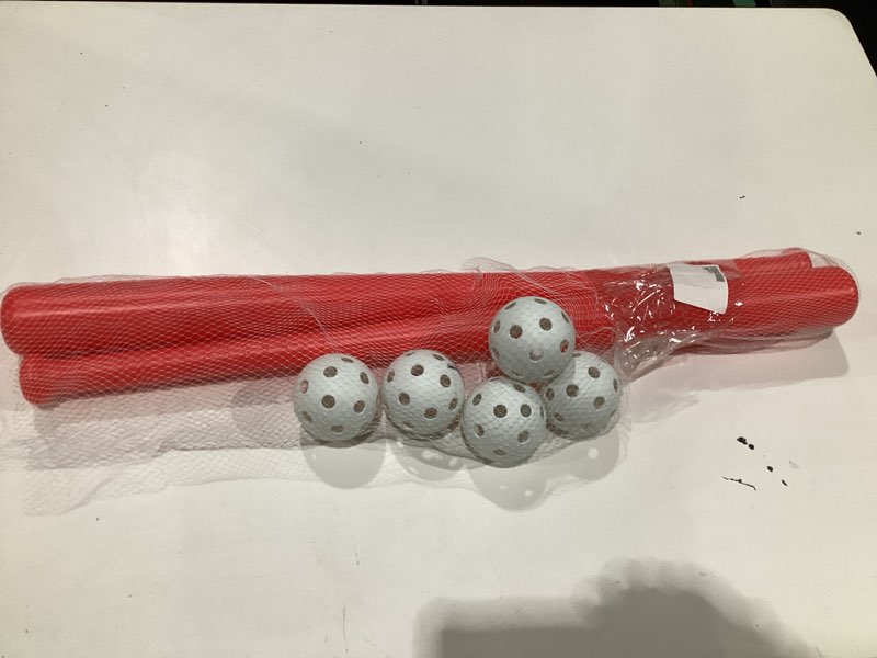 Condition photo showing New/Like New for Cannon Sports Plastic Baseball Bat and Ball Set - 2 Plastic Bats (29.5-Inches) and 6 Plastic Baseballs (9-Inches) Red