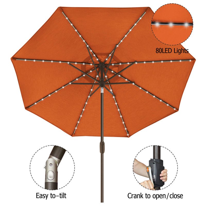LED Ayzah 108 Lighted Market Umbrella 9ft orange