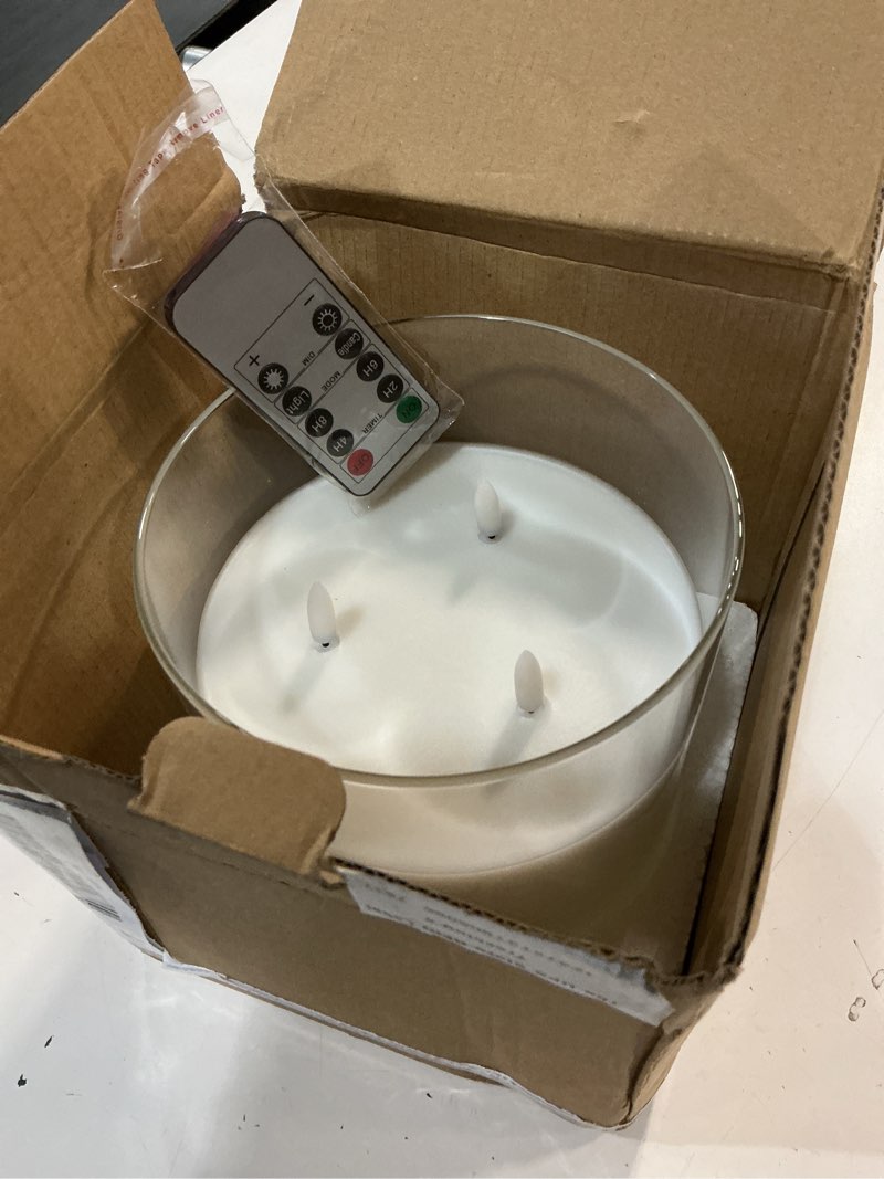 Condition photo showing Good Condition for homemory 6x6'' extra large flameless candle with 3 wicks, glass led pillar candle, real wax battery operated candle with remote control and timer, pure white pure white 6"x6"