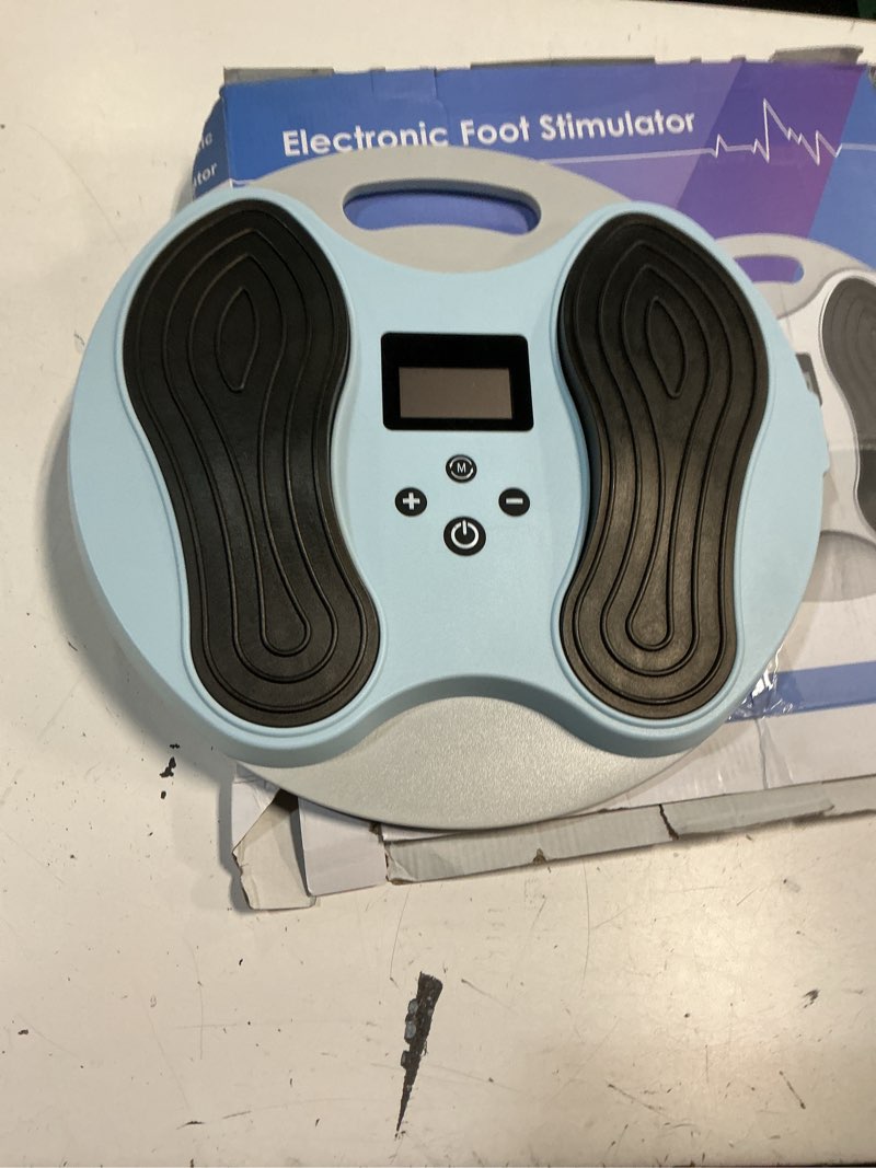 Condition photo showing Good Condition for ems foot massager for neuropathy,nmes foot circulation stimulator for pain relief, plantar fasciitis & muscle recovery,tens unit muscle stimulator with 4 electrode pads,10 modes 20 intensities sky-blue