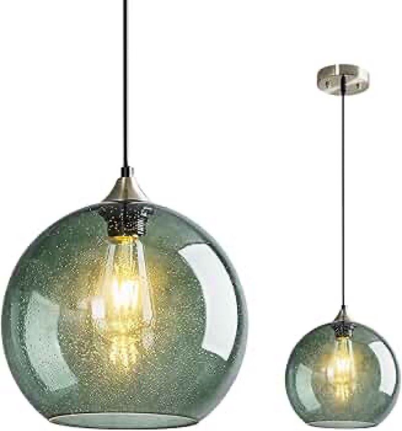 LBSQJ Light Green Glass Pendant Lights Kitchen Island Lighting Globe Pendant Light Fixtures Modern P