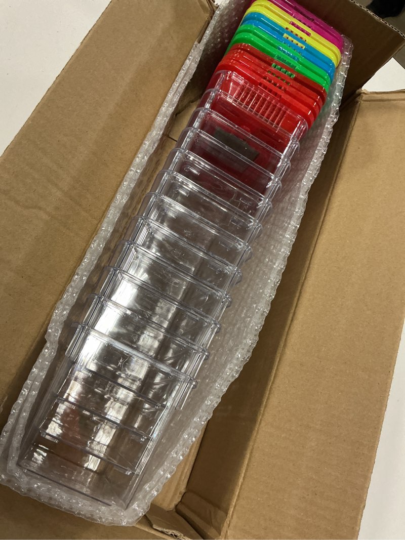 Condition photo showing New/Like New for 12pcs plastic reptile terrariums carrier cage, tarantula enclosure snake breeding box hatching container transparent fish tank turtle aquarium with random color lid for shrimp, s(5.9" x 3.5" x 4.3")