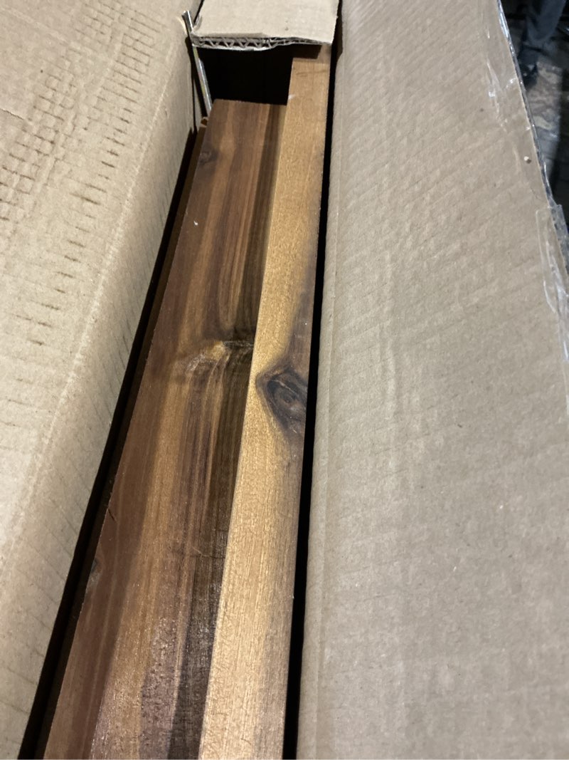 Condition photo showing As Is for 24 inch Acacia Wood Shower Bench with Storage Shelf - Waterproof Sturdy Shower Stool - Shower Seats for Adults and Elderly - Bathroom Bench 350 lb Capacity