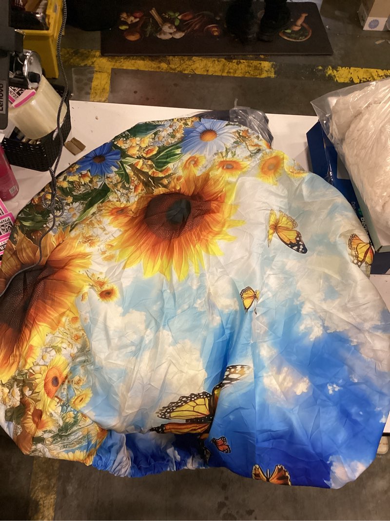 Condition photo showing Good Condition for round tablecloth with elastic edge, 36-60inch waterproof table cloth for dinner, outdoor, picnic, 48inch, sunflower and butterfly a-sunflower and butterfly 48" (round)