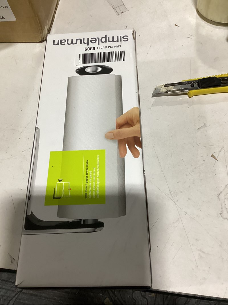 Condition photo showing As Is for simplehuman wall mount paper towel holder, stainless steel 13" x 3" x 5" h