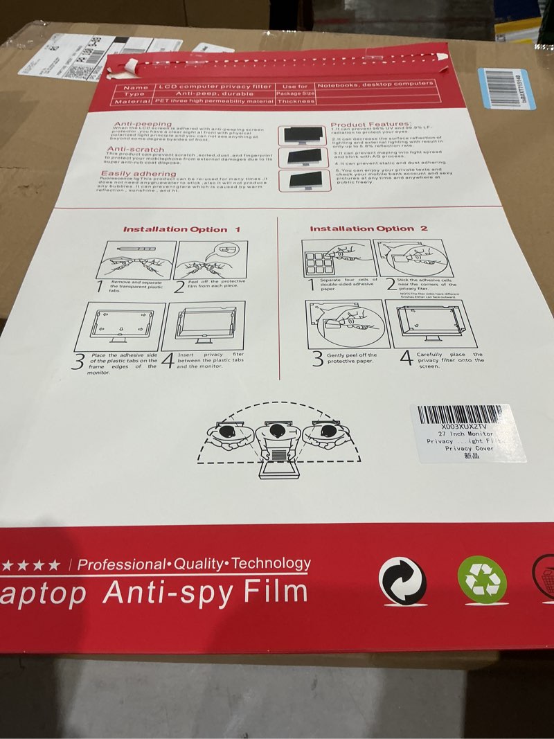 Condition photo showing Good Condition for 27 inch monitor privacy screen computer screen privacy filter for 16:9 widescreen monitors anti-glare blue light filter privacy cover
