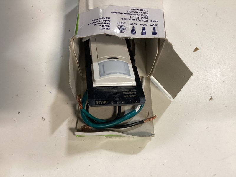 Condition photo showing As Is for Leviton Humidity Sensor Switch for Bathroom Exhaust Fan, Automate Ventilation, Air Circulation, Moisture Control, ¼ HP, Single Pole, DHS05-1LW, White