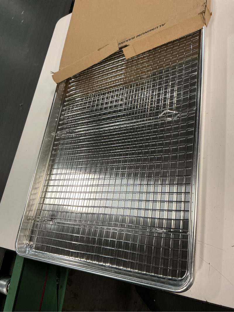 Condition photo showing Good Condition for 24 Inch Baking Sheet Pans with Rack Set, Natural Aluminum Cookie Sheet, Extra Large Commercial Quality Baking Sheet Pan Set, Warp Resistant Nonstick Thick Cookie Tray Pans for Baking, Roasting