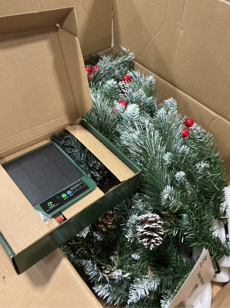 Condition photo showing New/Like New for Solar Wreath with 60 LEDs, 24 inch Outdoor Christmas Wreath with 8 Lighting Modes, Available with Suction Cup Hooks or Compatible with Wreath Hanger