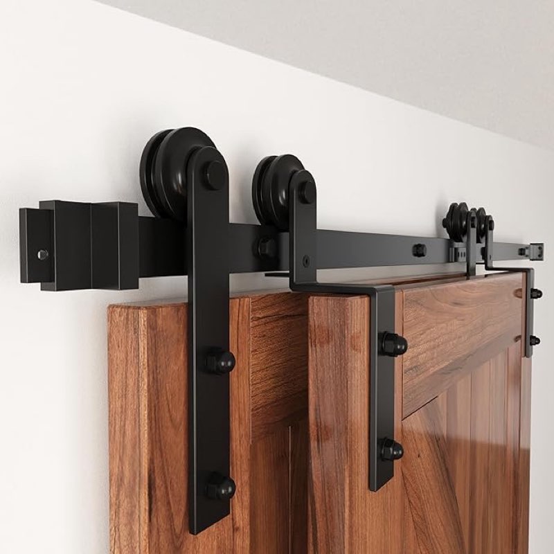 WINSOON 9FT Single Track Bypass Sliding Barn Door Hardware Kit for Double Doors, Low Ceiling, Easy Mount, Heavy Duty, Slide Quietly and Smoothly