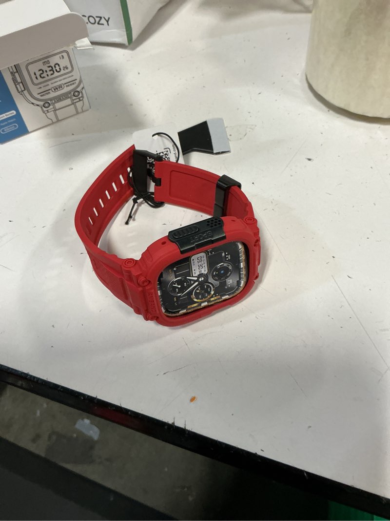 Condition photo showing Good Condition for amband bands case screen protector compatible with apple watch ultra 3/2/1 49mm, m1 sport series rugged cover strap and 9h tempered glass film, protective bumper for iwatch 49 mm men - mars red mars red 49mm