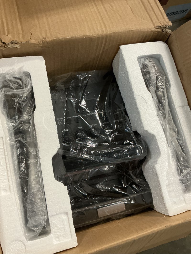 Condition photo showing Good Condition for jyx karaoke machine with 2 wireless mics, 10" woofer 500w peak power big portable bluetooth speaker with bass/treble adjustment, pa system with remote control, led lights, rolling wheels and trolley