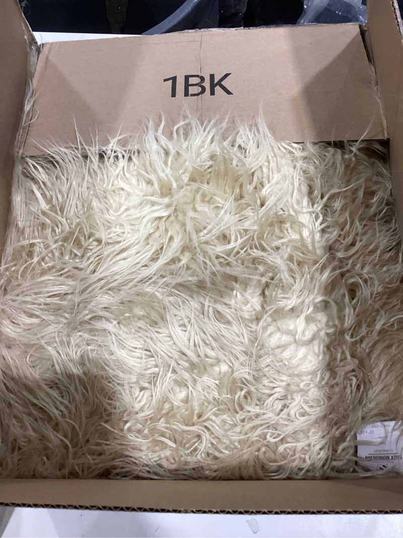 Condition photo showing As Is for SARO LIFESTYLE Collection Mongolian Faux Fur Poly Filled Throw Pillow, 22", Oatmeal, 706.OM22S Oatmeal 22 in x 22 in 22 in x 22 in