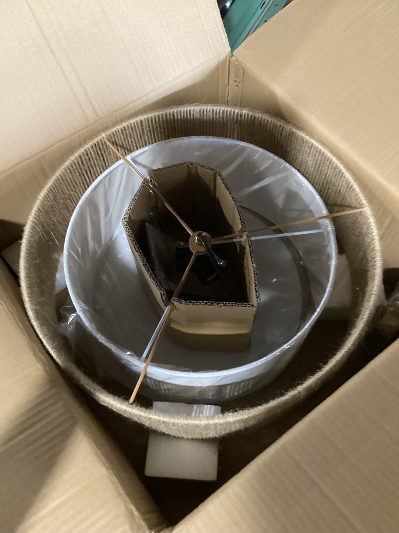 Condition photo showing New/Like New for boho semi flush mount ceiling light rattan ceiling light 18" farmhouse ceiling lamp with natural hemp rope fabric lampshade for dining room living room bedroom kitchen hemp rope&fabric-gold