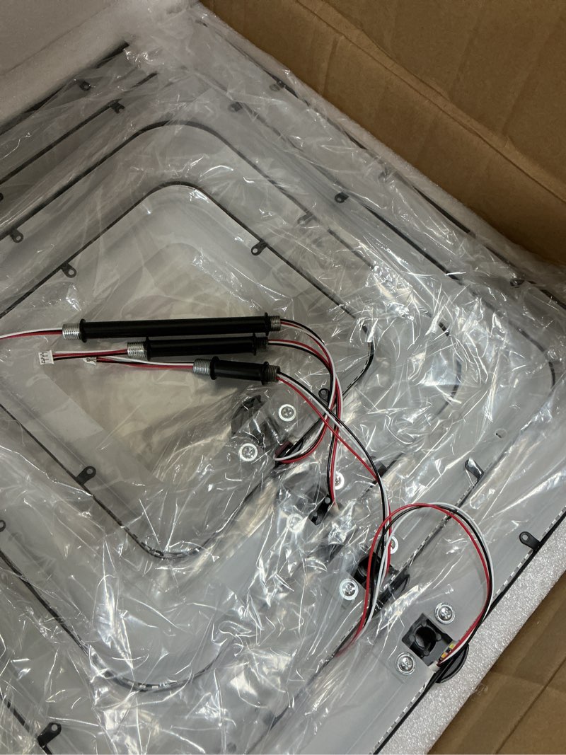 Condition photo showing Good Condition for Modern LED Ceiling Light,41.7in Modern Ceiling Light Fixture,Dimmable 8 Square Black Modern Ceiling Light for Living Room Light Fixture Ceiling,120W Close to Ceiling Light Fixtures w Remote Black 8 Lights