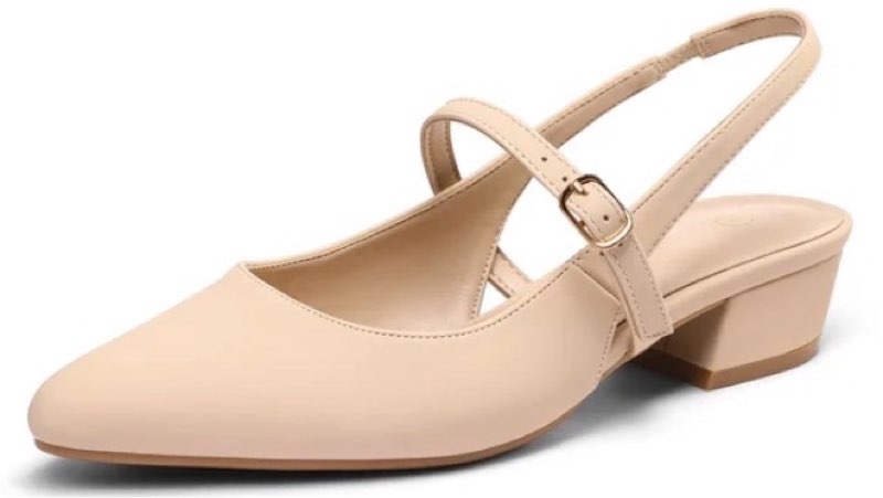 (Size 9.5)Pennysue Women's Slingback Sandals Nude Low Block Heel Mary Jane Pumps 7M
