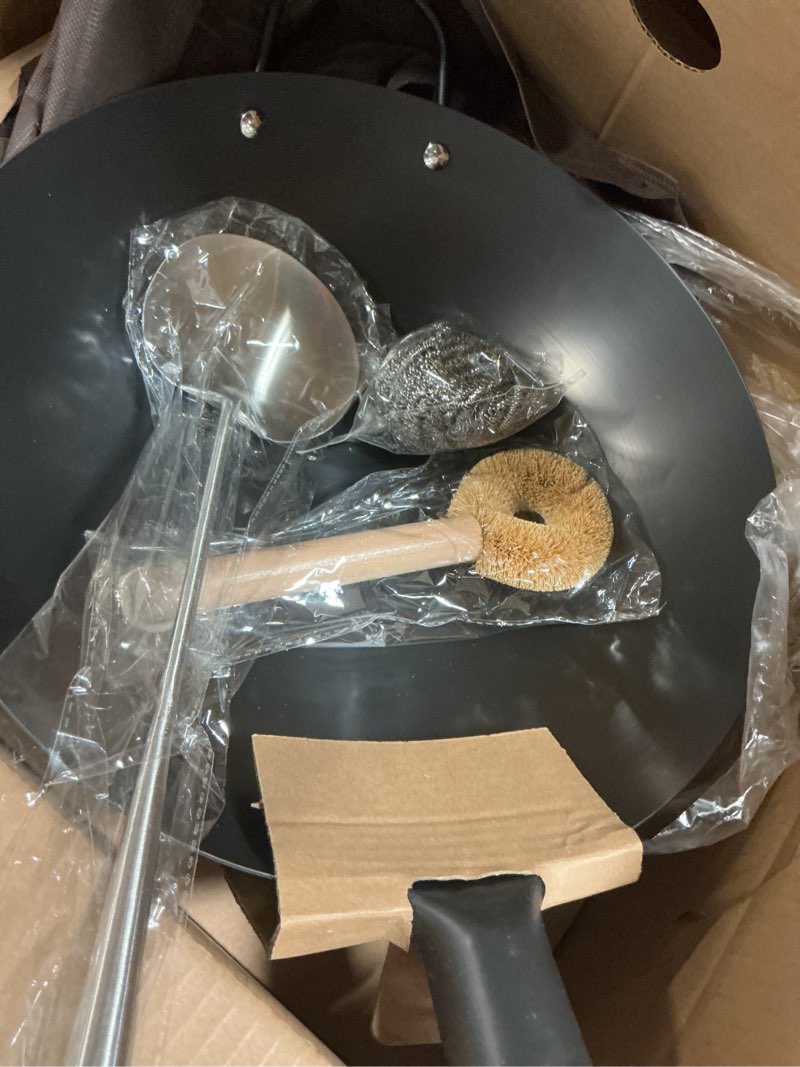 Condition photo showing Good Condition for wangyuanji 14.2 inch round-bottom iron wok and cast iron wok ring for gas stove, 8.3" non-slip wok support rack