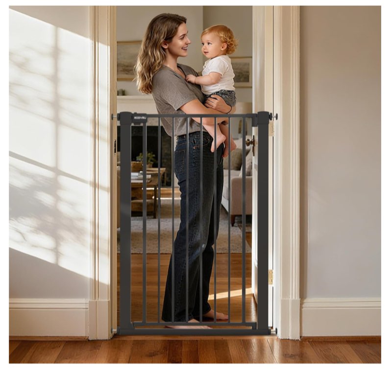 43 inch tall safety dog gate adjustable 29.7-45.2inch extra-wide metal pet gate drill-free pressure-mount installation kit self-closing cat gate for stairwells?doorways?black?