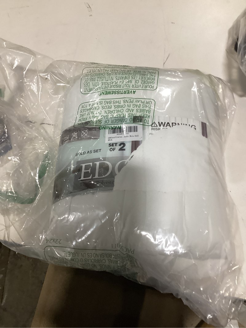 Condition photo showing New/Like New for EDOW Throw Pillow Inserts, Set of 2 Lightweight Down Alternative Polyester Pillow, Couch Cushion, Sham Stuffer, Machine Washable. (White, 12x12) 12"x12"