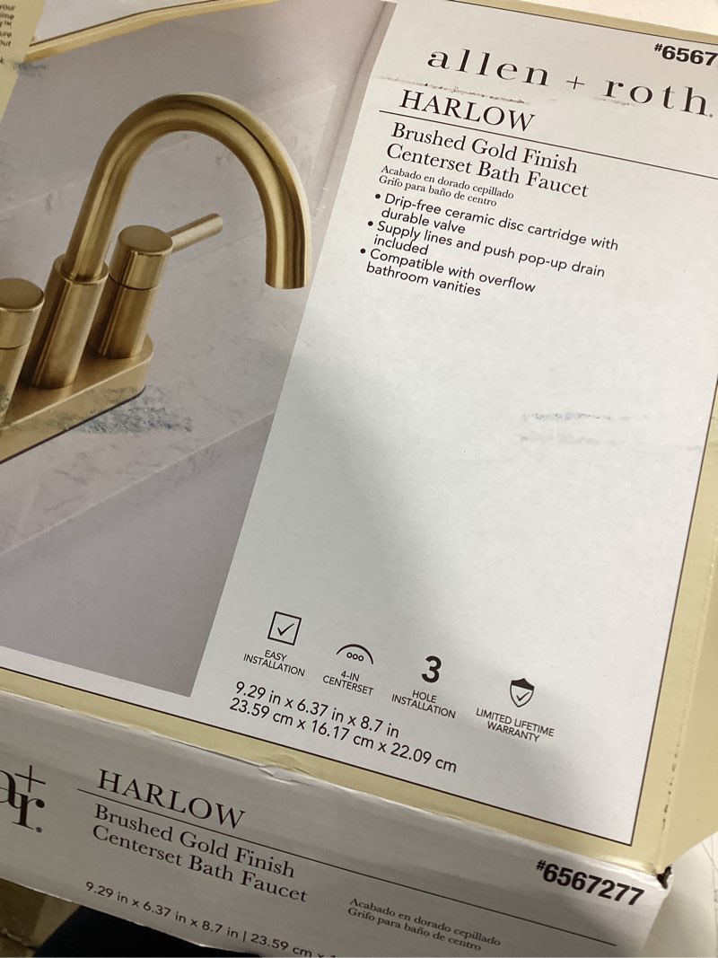 Condition photo showing As Is for kraus spot free antique champagne bronze double handle deck-mount bridge kitchen faucet with