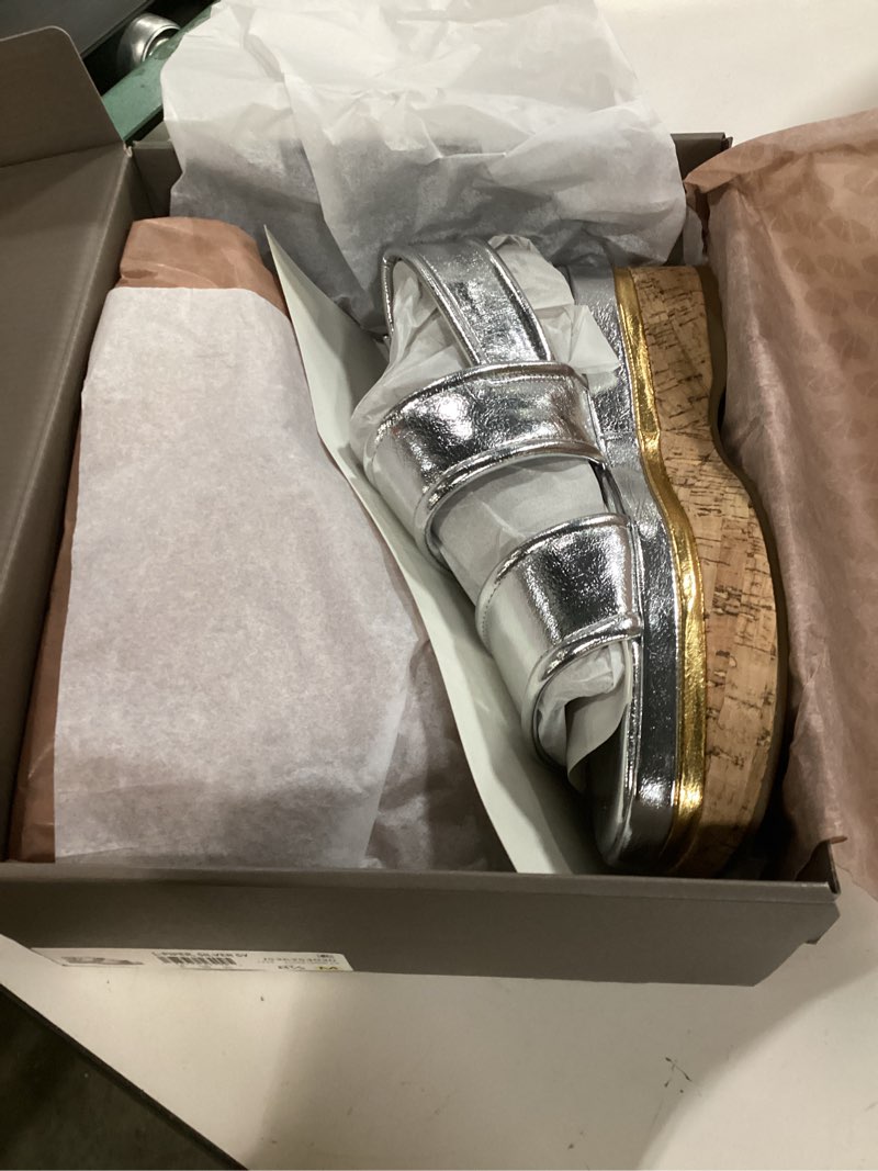Condition photo showing New/Like New for franco sarto womens piper sandal silver 8.5 m