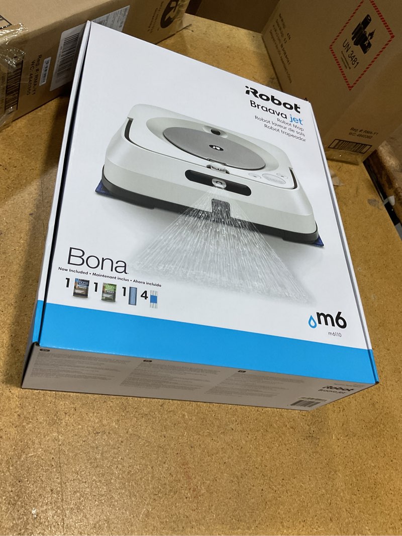 Condition photo showing New/Like New for irobot braava jet m6 (6110) ultimate robot mop- wi-fi connected, precision jet spray, smart mapping, works with alexa, ideal for multiple rooms, recharges and resumes, white