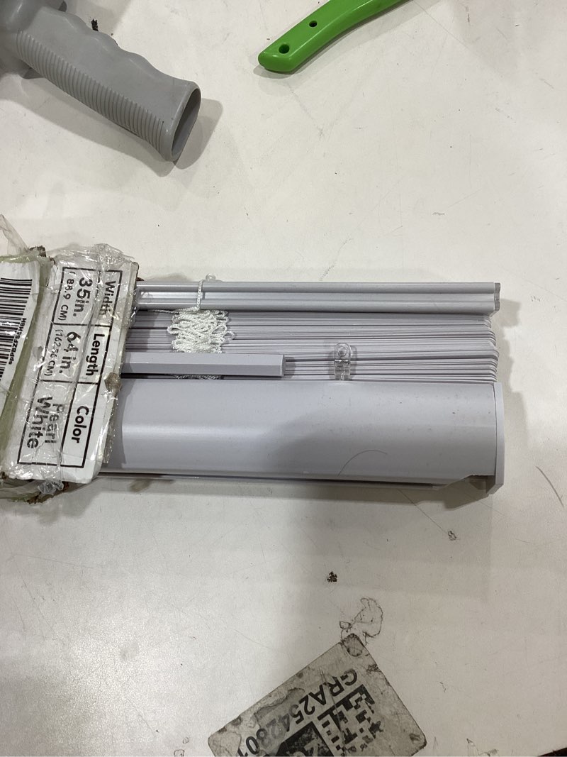 Condition photo showing Good Condition for Cordless Light Filtering Mini Blind - 35 Inch Width, 64 Inch Length, 1" Slat Size - Pearl White - Cordless GII Morningstar Horizontal Windows Blinds for Interior by Achim Home Decor 35"W x 64"H Pearl White