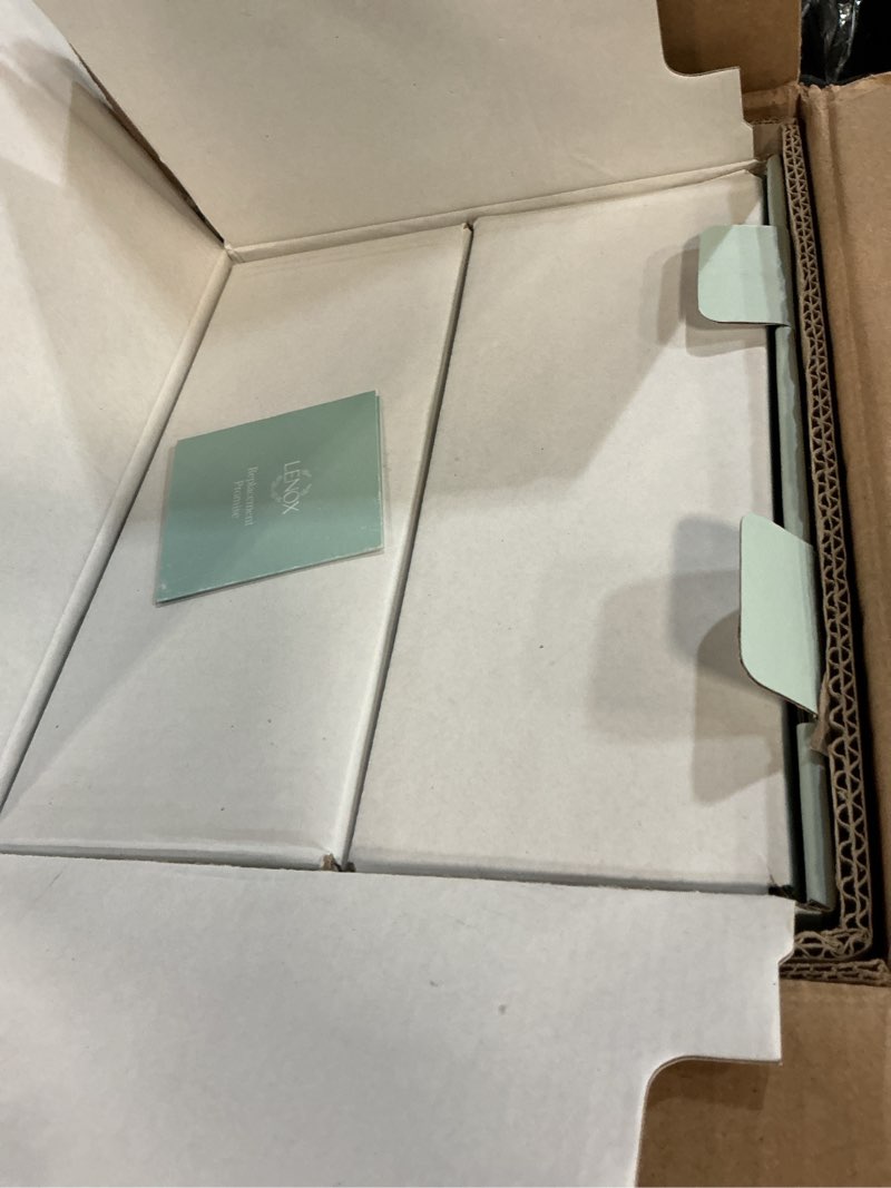 Condition photo showing New/Like New for lenox, white bay colors 12pc set, 16.15 lb 12-piece dinnerware set white